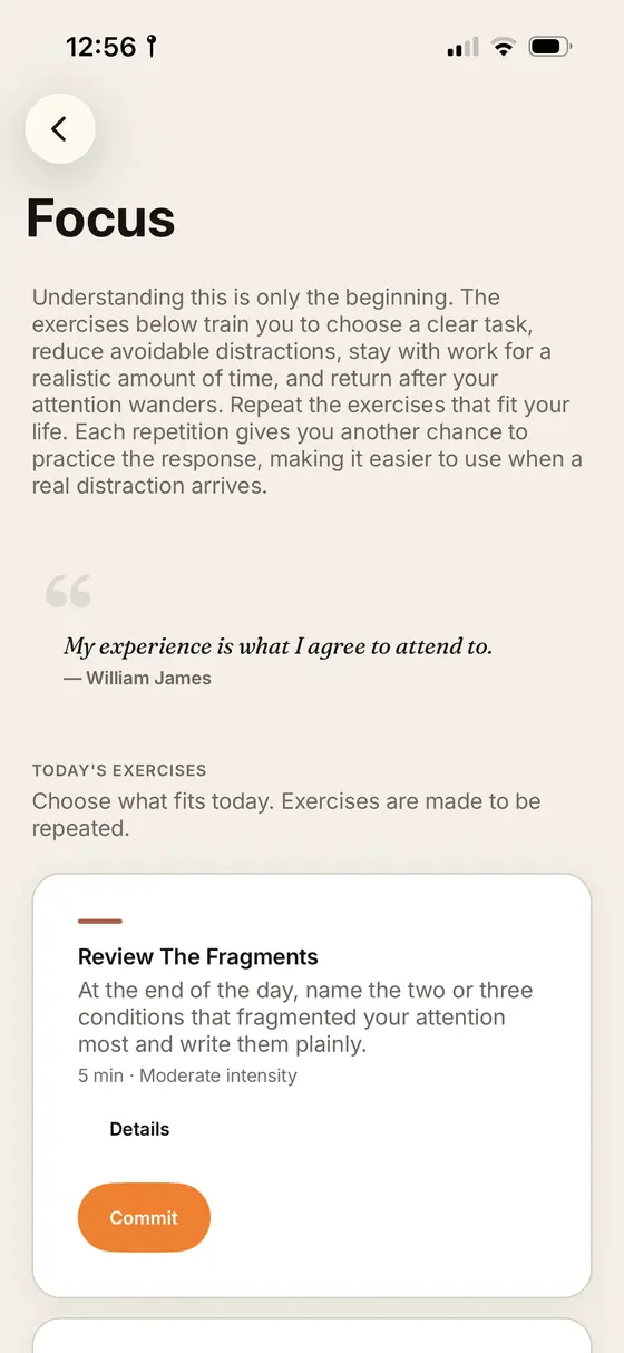 A Fenix exercise called Review The Fragments, with a Commit button